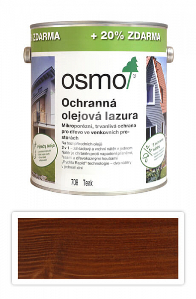 OSMO Ochranná olejová lazura 3 l Teak 708 (20 % zdarma)